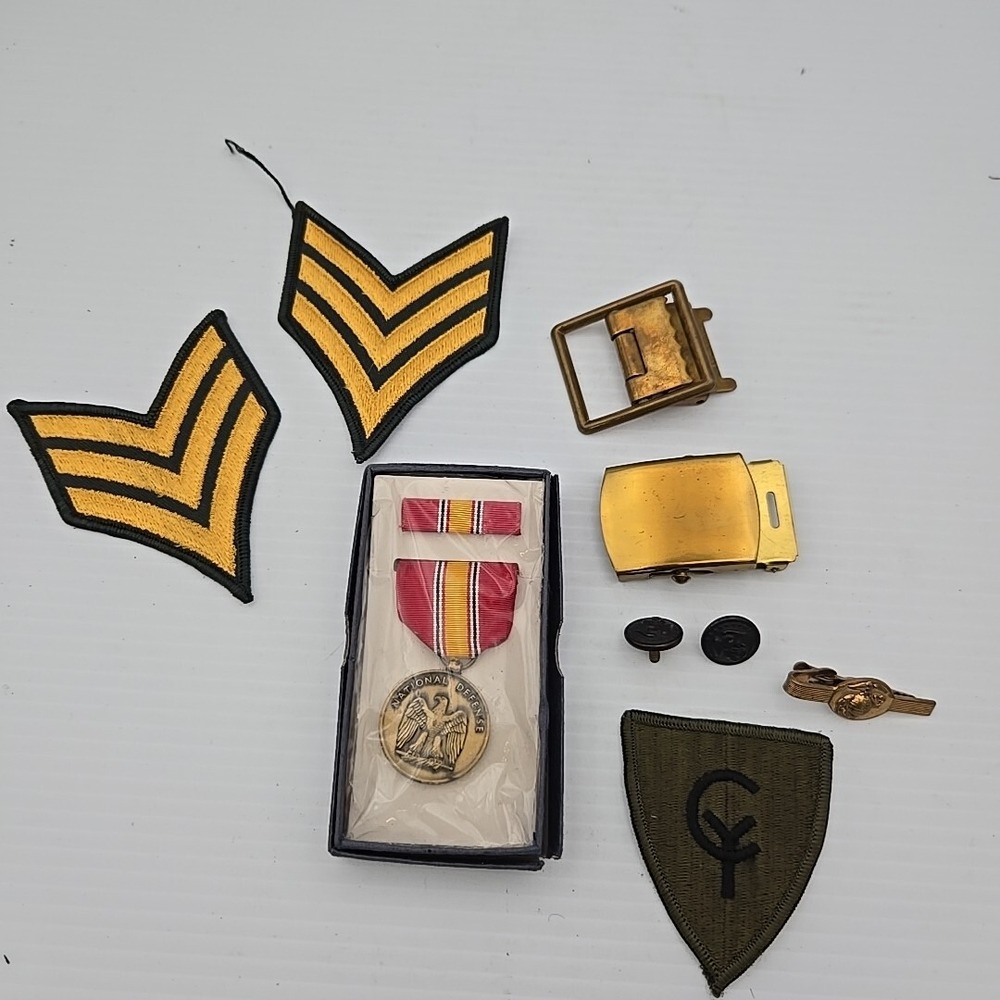 US Marine Corps TIE Clasp Belt Buckles Patches National Defense Medal Lot USMC